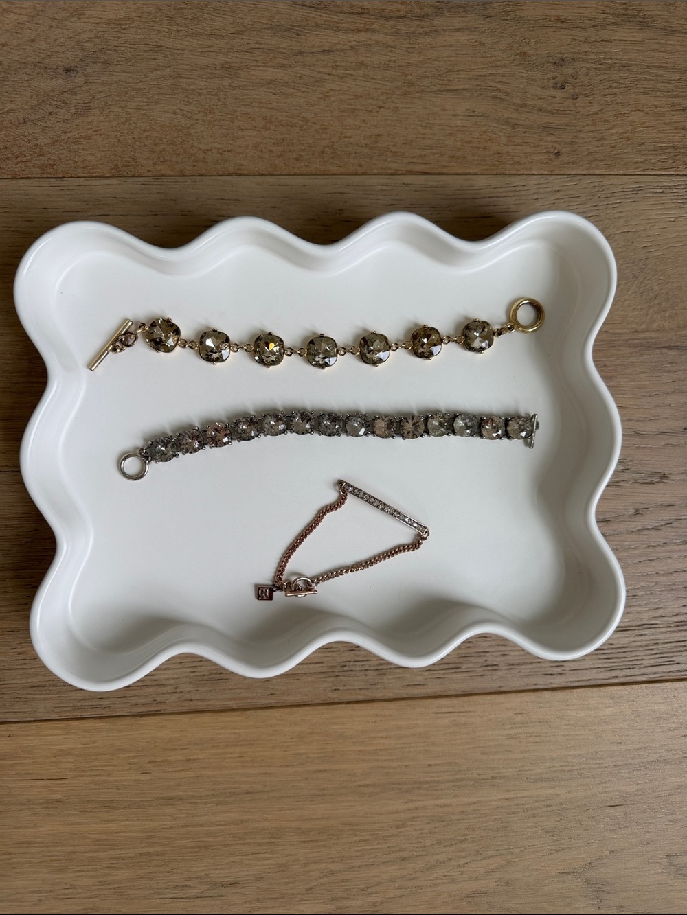 Three Bracelets Gold, Silver and Rose Gold with Gems